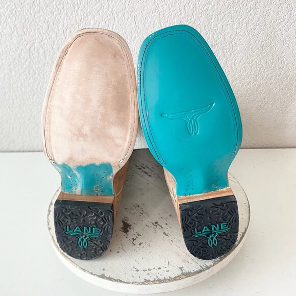 Lane SARATOGA Womens Cowboy Boots 7.5 Latte Suede Western Cowgirl Mid Calf Tall - Picture 8 of 11